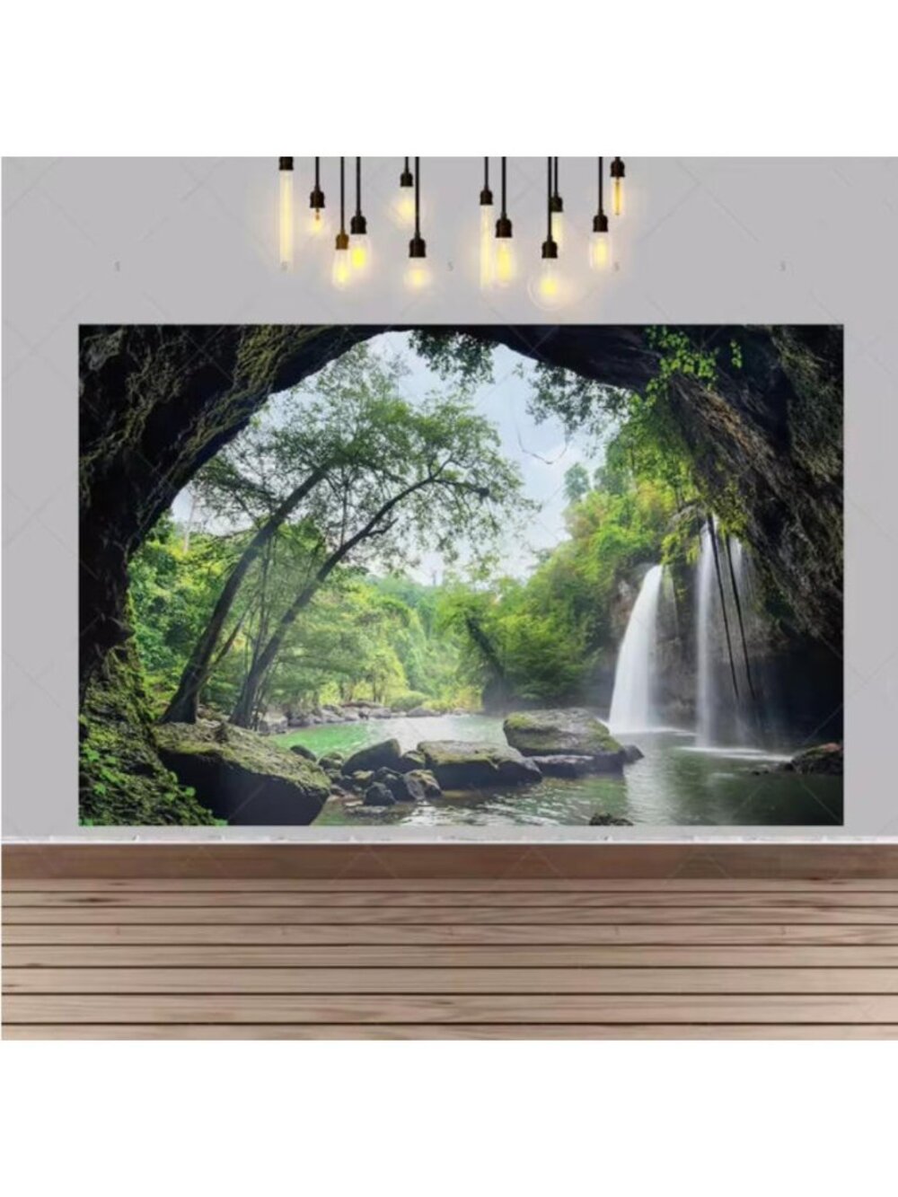 51×60 Inch Tropical Cave Waterfall Forest Nature Landscape Wall Tapestry